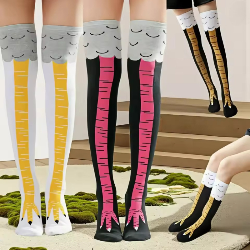 Funny Chicken Leg Socks - 새로운 여성용 니하이 양말 트렌디한 만화풍