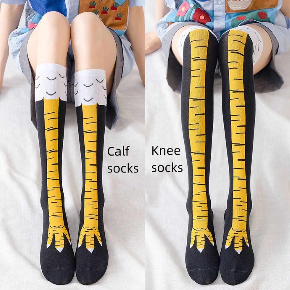 Funny Chicken Leg Socks - 1/2/5켤레 여성용 니하이 양말 트렌디한 만화풍