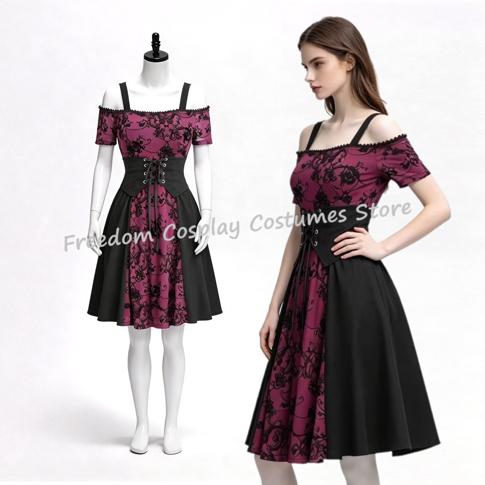 Medieval Renaissance Dress Women - 2026 여성 중세 고딕 펑크 레드