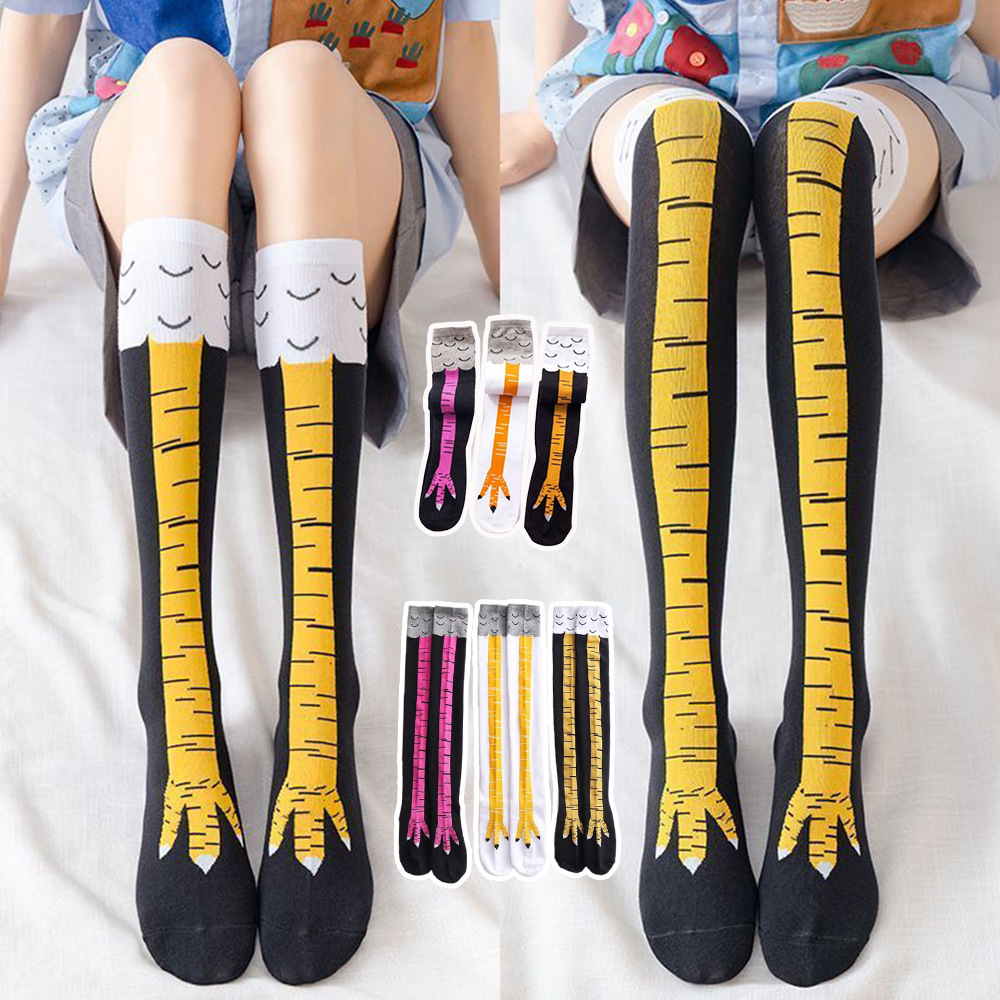 Funny Chicken Leg Socks - 1-4쌍 여성용 니하이 양말 트렌디한 만화