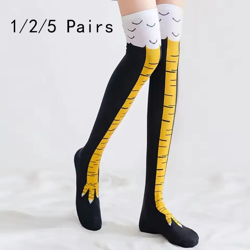 1/2/5켤레 여성용 니하이 양말 트렌디한 만화풍 재미 - Funny Chicken Leg Socks 리뷰 및 가격