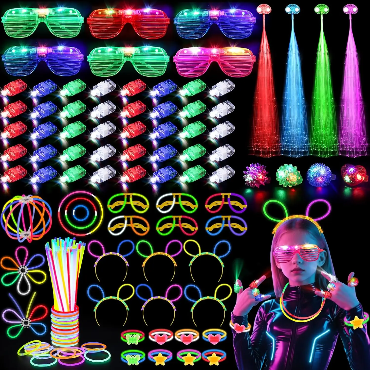 128개 LED 라이트업 안경, 헤어핀, 손가락 라이트 - Glow In The Dark Party Glasses 리뷰 및 가격