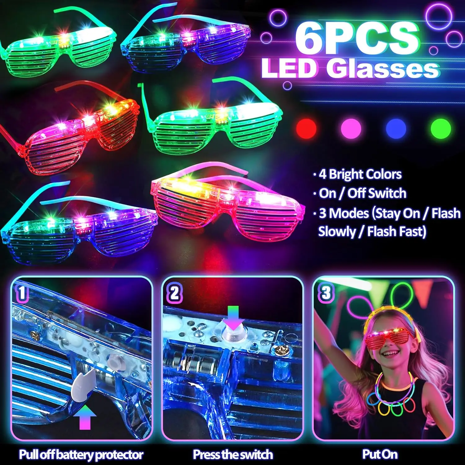 128개 LED 라이트업 안경, 헤어핀, 손가락 라이트 - Glow In The Dark Party Glasses 리뷰 및 가격