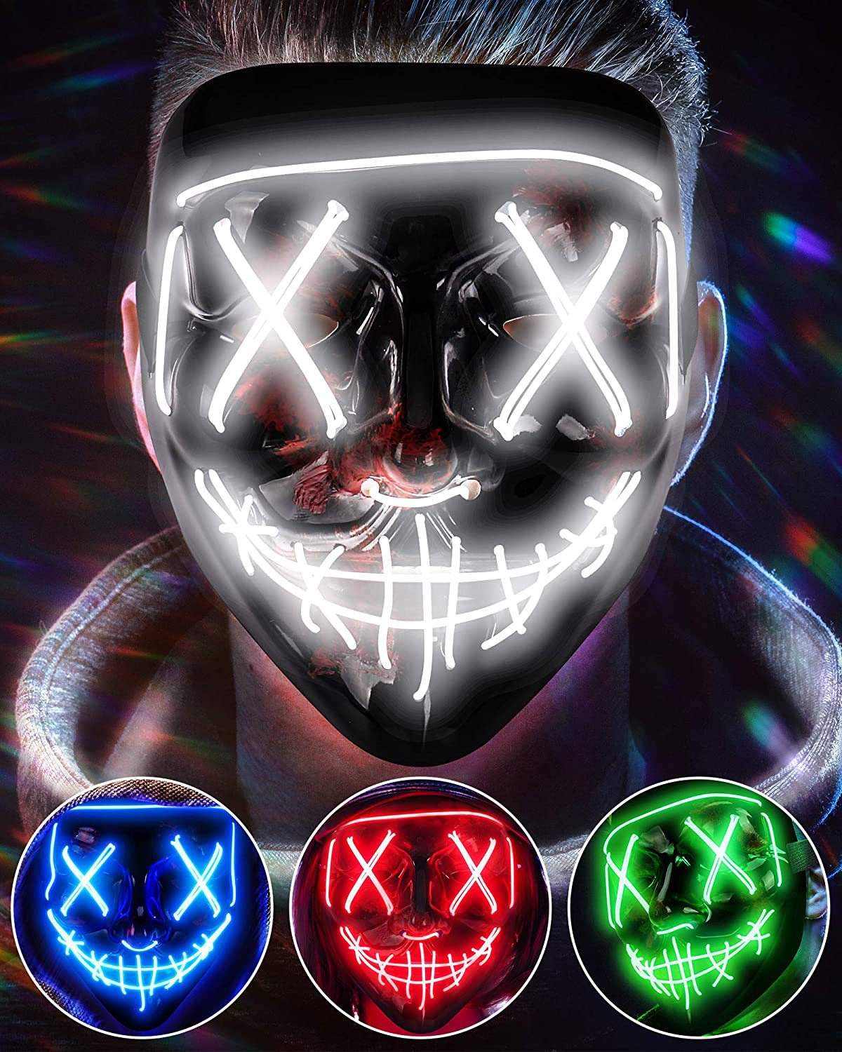 무선 무서운 빛나는 LED 발광 퍼지 마스크, 할로윈  - Led Purge Mask Halloween 리뷰 및 가격