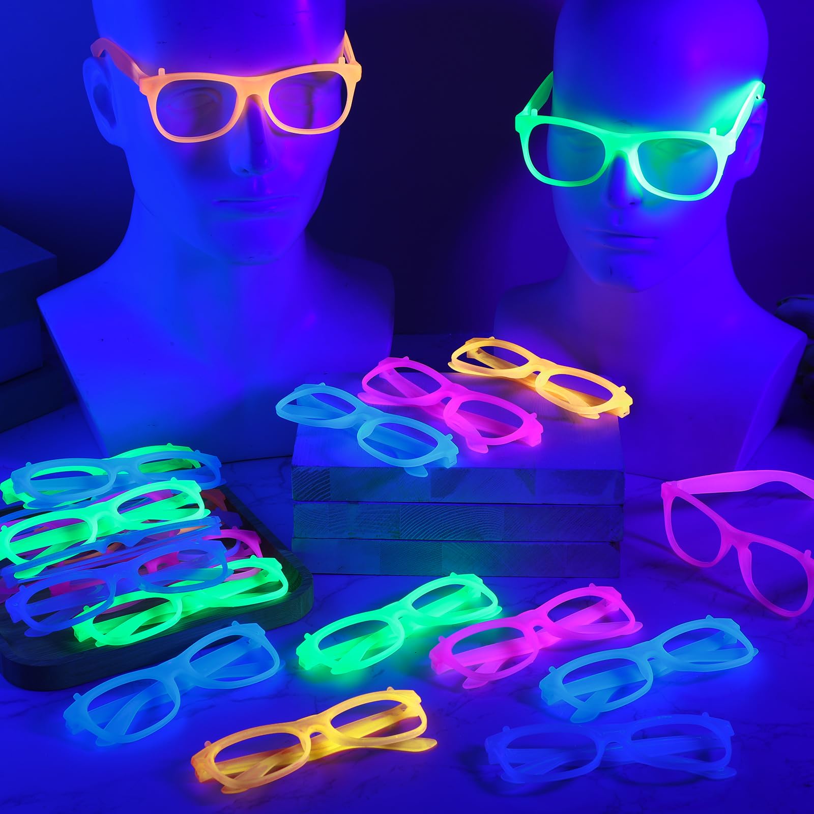 2/12개 야광 네온 안경 (렌즈 없음) 발광 안경 프 - Glow In The Dark Party Glasses 리뷰 및 가격