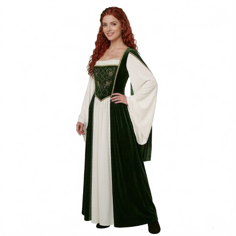 새로운 중세풍 코스프레 의상, 복고풍 긴팔 프린트 드레 - Medieval Renaissance Dress Women 리뷰 및 가격