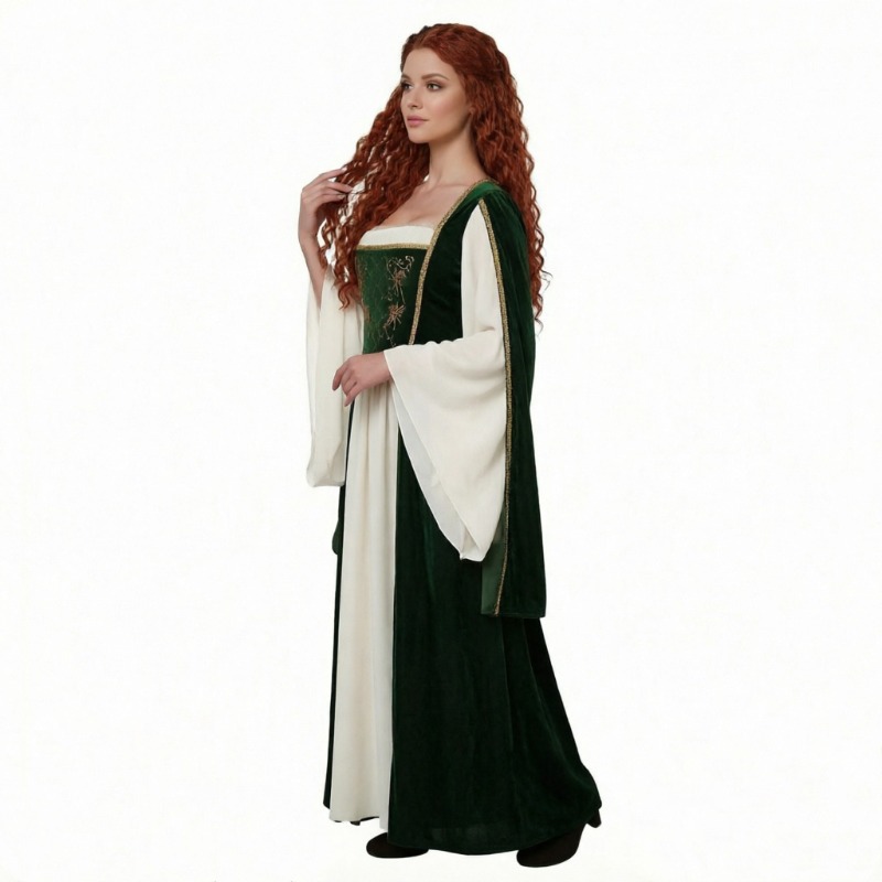 새로운 중세풍 코스프레 의상, 복고풍 긴팔 프린트 드레 - Medieval Renaissance Dress Women 리뷰 및 가격