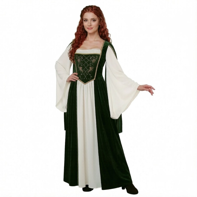 새로운 중세풍 코스프레 의상, 복고풍 긴팔 프린트 드레 - Medieval Renaissance Dress Women 리뷰 및 가격