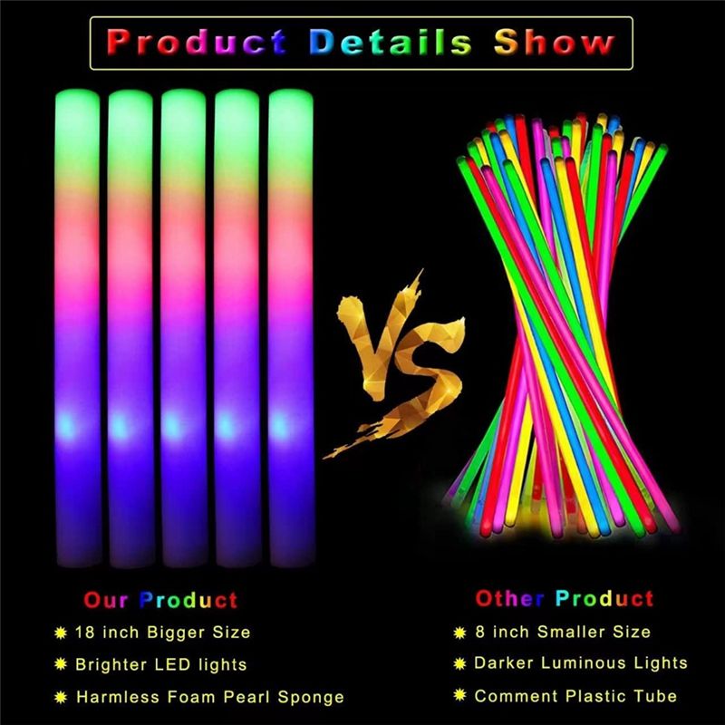 【빅딜】글로우 스틱 대량, 3가지 모드의 LED 폼 스 - Flashing Led Foam Sticks Party 리뷰 및 가격