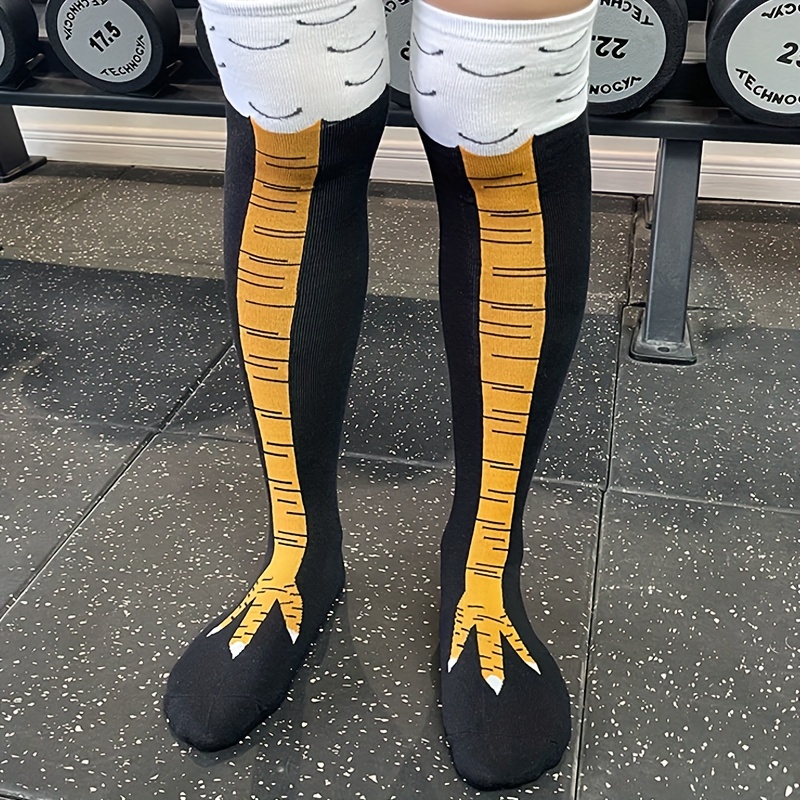 1/2 쌍 여성 무릎 높은 양말 유행 만화 재미 있은  - Funny Chicken Leg Socks 리뷰 및 가격