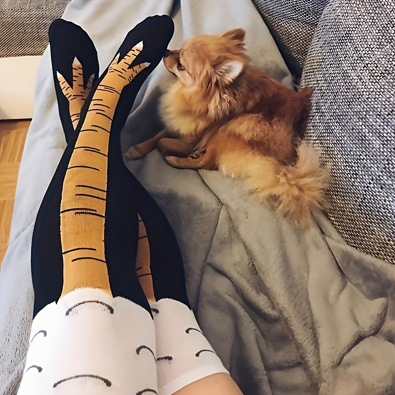 1/2 쌍 여성 무릎 높은 양말 유행 만화 재미 있은  - Funny Chicken Leg Socks 리뷰 및 가격