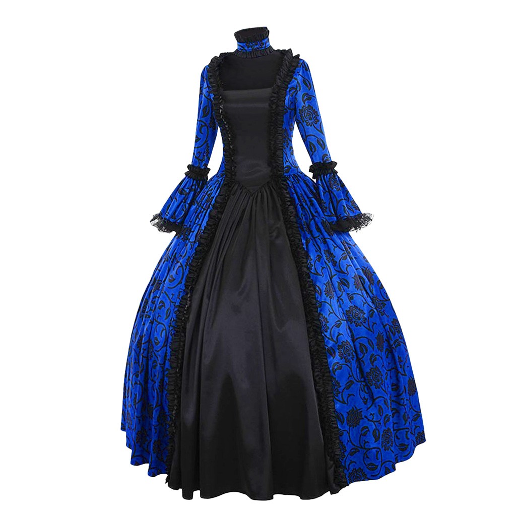 여성 빈티지 절묘한 드레스 고딕 레트로 꽃 프린트 볼  - Medieval Renaissance Dress Women 리뷰 및 가격