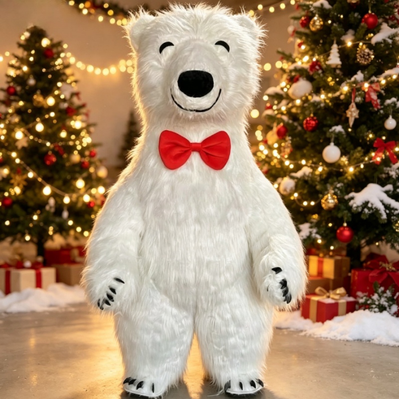 거대한 흰색 북극곰 인형 의상, 웃는 얼굴, 털이 달린 - Costumes 리뷰 및 가격