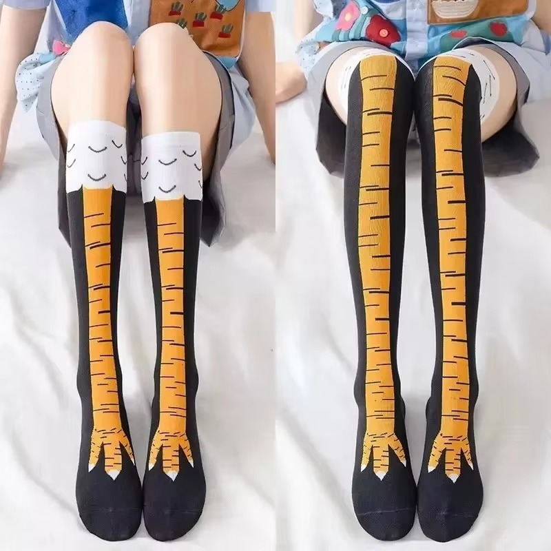 재미있는 닭발 무늬 스타킹 무릎 위 압박 얇은 다리 긴 - Funny Chicken Leg Socks 리뷰 및 가격