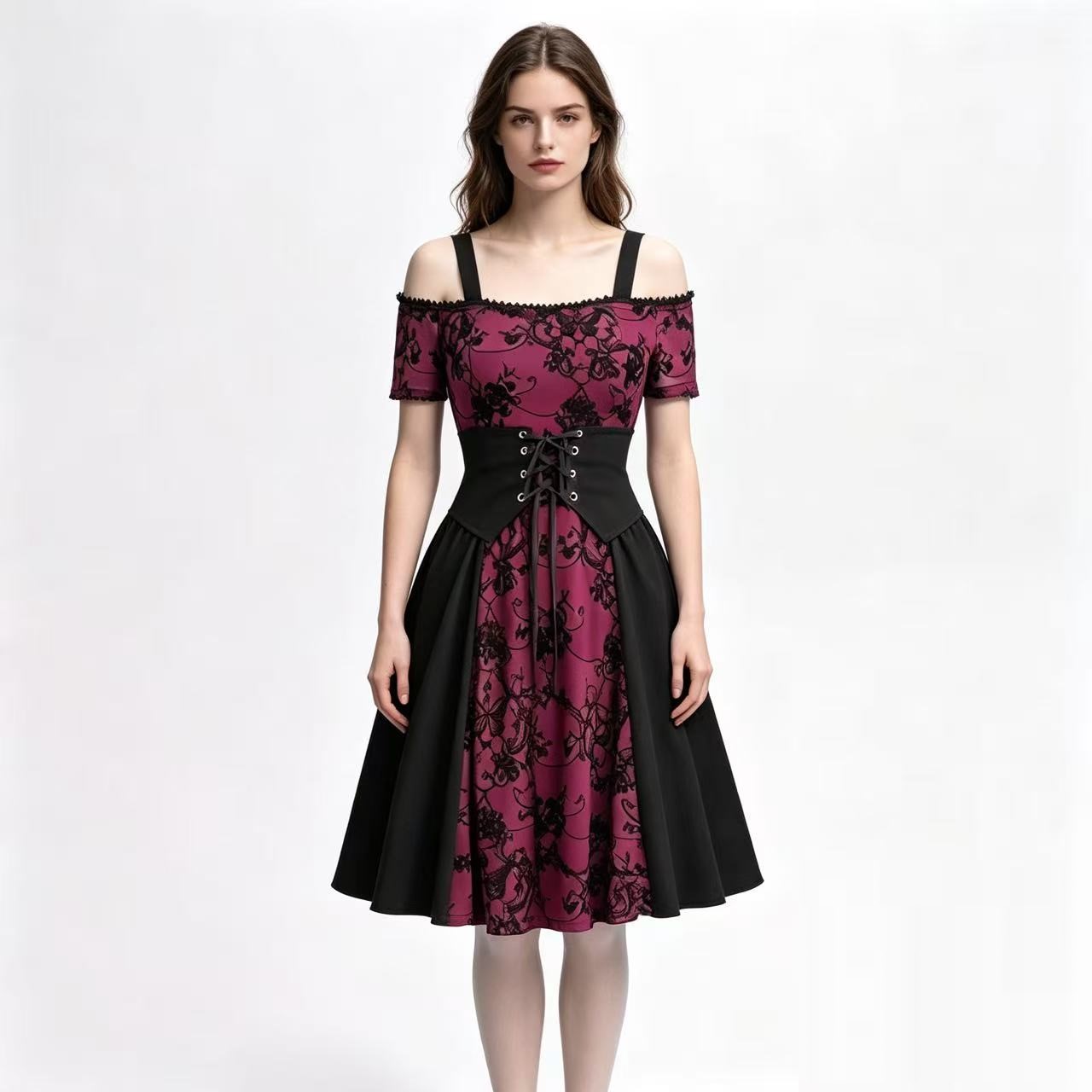 2026 여성 중세 고딕 펑크 레드 블랙 다크 프린트  - Medieval Renaissance Dress Women 리뷰 및 가격