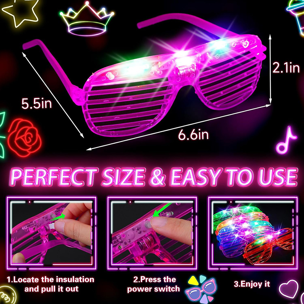 LED 안경 6가지 네온 색상 야광 파티 용품 어린이  - Glow In The Dark Party Glasses 리뷰 및 가격